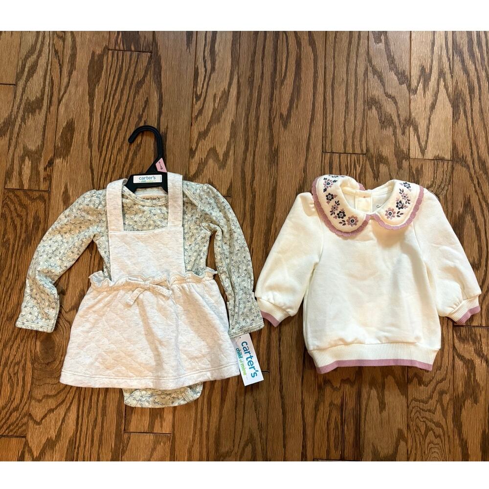 Carter’s 0-3M Baby Girl 2pc Suspender Dress Bodysuit Floral Fall Outfit